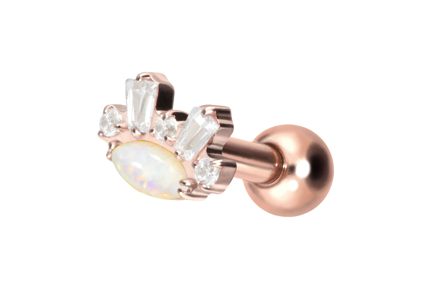 Titan Ohrpiercing mit Innengewinde SYNTHETISCHER OPAL + KRISTALLE